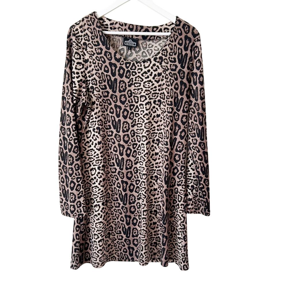 Angie Dress Size L Longline Tunic Animal Cheetah Leopard Print Mob Wife Brown